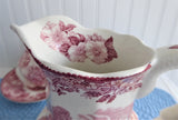 Pitcher Pink Red Transferware Wedgwood Woodland Jug 1965-1980 Farm Country Scenes