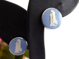 Earrings Wedgwood Blue Jasper Sterling Silver Clip Mounts 1970s Andromache