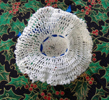 Christmas Tree Ornaments 2 Crocheted 1970s Picture Hat Mitten Victorian Style Blue Ribbon