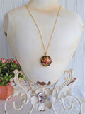 Cloisonne Enamel Bird Pendant Necklace Brown 2 Sided With Gold Filled Chain 1975