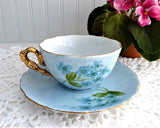 Hand Painted Blue Cup And Saucer Artistan Violets Forget Me Nots 1971