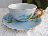 Hand Painted Blue Cup And Saucer Artistan Violets Forget Me Nots 1971