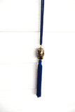Blue Cloisonne Enamel Necklace Floral 2 Piece Barrel Unscrews Long Blue Silk Cord