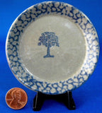 Blue Sponge Decorated Tree Butter Pat Stoneware Teabag Caddy 1970s Small Plate