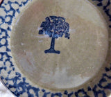 Blue Sponge Decorated Tree Butter Pat Stoneware Teabag Caddy 1970s Small Plate