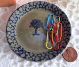 Blue Sponge Decorated Tree Butter Pat Stoneware Teabag Caddy 1970s Small Plate