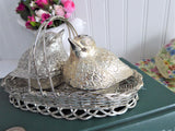 Chubby Birds In Basket Silverplated Salt and Pepper 1970s Charming Cruet Set