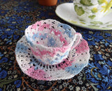 Crocheted Cup And Saucer Pink Blue White Variegated Thread Miniature 1970s