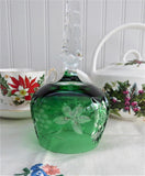 Green Lead Crystal Hostess Bell Spire Handle Bohemia Cut To Clear Grapes Leaves 1980s Czech