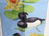Wood Ducks Dish Towel Tea Towel Water Lilies 1970s Signed Dunmoy Irish Linen
