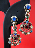 Dangle Earrings Multicolor Rhinestones Faux Pearls Screw Backs 1950s