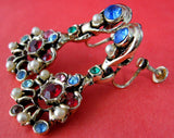 Dangle Earrings Multicolor Rhinestones Faux Pearls Screw Backs 1950s