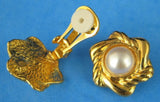 Earrings Gold Plated Swirl Faux Pearl Clips 1970s Fashion Comfort Backs