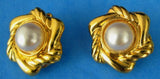 Earrings Gold Plated Swirl Faux Pearl Clips 1970s Fashion Comfort Backs