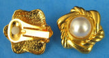 Earrings Gold Plated Swirl Faux Pearl Clips 1970s Fashion Comfort Backs