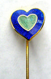 Stick Pin Heart Enamel Vintage Blue And Green Lapel Pin 1970s Lapel Pin Brooch
