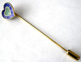 Stick Pin Heart Enamel Vintage Blue And Green Lapel Pin 1970s Lapel Pin Brooch