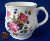 Mug Pretty Floral Bouquet Woodlea England Roses Blue Trim Bone China