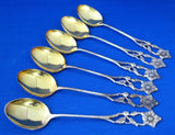 Teaspoons Coffee Spoons Flower Filigree Boxed Set Of 6 1950s Gold Washed