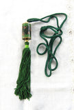 Green Chinese Cloisonne Enamel Necklace Cylinder Barrel Silk Cord Vintage 1970s