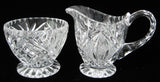 Lead Crystal Cream And Sugar Mitre Cut Fans Silver Point 1970s Sugar And Creamer