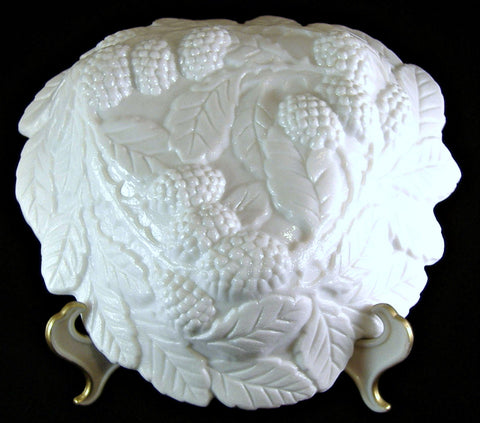 Milk Glass Triangular Bowl Indiana Glass Loganberry 7 Inches Molded Berries
