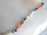 Necklace Turquoise Hematite Pearls Semi Precious Beads Dyed Shell 1970s Artisan