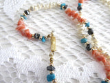 Necklace Turquoise Hematite Pearls Semi Precious Beads Dyed Shell 1970s Artisan