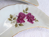 Pair Crescent Bone Dishes Roses Topiary 1970s Takahashi Porcelain Side Dish Bowls