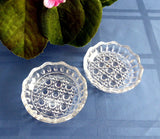 Pair of Lead Crystal Dish Teabag Holders Jam Dish Waffle Pattern 1970s Faceted Glass Coaster