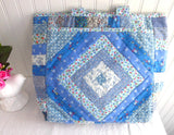 Patchwork Tote Bag 1970s Blue Ditsy Prints Handbag Yarn Bag Quilted Needlework