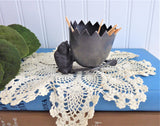 Pewter Toothpick Holder Chick Egg Wishbone Victorian Copy 1970s Best Wishes Tooth Pick Holder