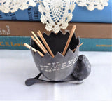 Pewter Toothpick Holder Chick Egg Wishbone Victorian Copy 1970s Best Wishes Tooth Pick Holder
