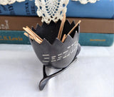 Pewter Toothpick Holder Chick Egg Wishbone Victorian Copy 1970s Best Wishes Tooth Pick Holder