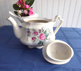 Pink Roses Teapot Large Arthur Wood 1970s 24 Ounces Fancy Shape