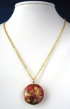 Necklace Red Cloisonne Enamel Bird Pendant And Chain Double Sided Asian 1970s