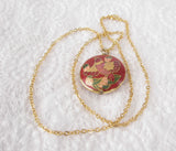 Necklace Red Cloisonne Enamel Bird Pendant And Chain Double Sided Asian 1970s