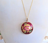 Red Fish Pendant Necklace Cloisonne Enamel With Gold Filled Chain 1970s Puffy