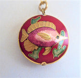 Red Fish Pendant Necklace Cloisonne Enamel With Gold Filled Chain 1970s Puffy