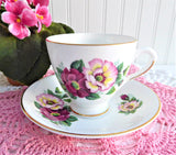 Roses Pink Maroon Cup And Saucer 1970s English Bone China Royal Dover