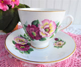 Roses Pink Maroon Cup And Saucer 1970s English Bone China Royal Dover