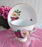 Roses Pink Maroon Cup And Saucer 1970s English Bone China Royal Dover