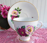Roses Pink Maroon Cup And Saucer 1970s English Bone China Royal Dover
