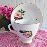 Roses Pink Maroon Cup And Saucer 1970s English Bone China Royal Dover