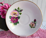 Roses Pink Maroon Cup And Saucer 1970s English Bone China Royal Dover