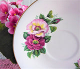 Roses Pink Maroon Cup And Saucer 1970s English Bone China Royal Dover