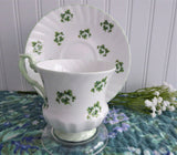 Pretty Shamrock Cup And Saucer 1970s English Bone China Royal Dover