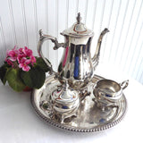 Tea Party Tea Set Pot Sugar Cream Tray Coffee Set 5 Piece Mid Century Rogers 1970s Silver Plate