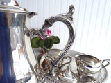 Tea Party Tea Set Pot Sugar Cream Tray Coffee Set 5 Piece Mid Century Rogers 1970s Silver Plate