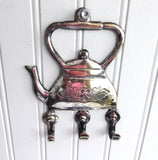 English Silver Plate Tea Kettle Wall Hooks Potholder Hook Plaque Tea Decor